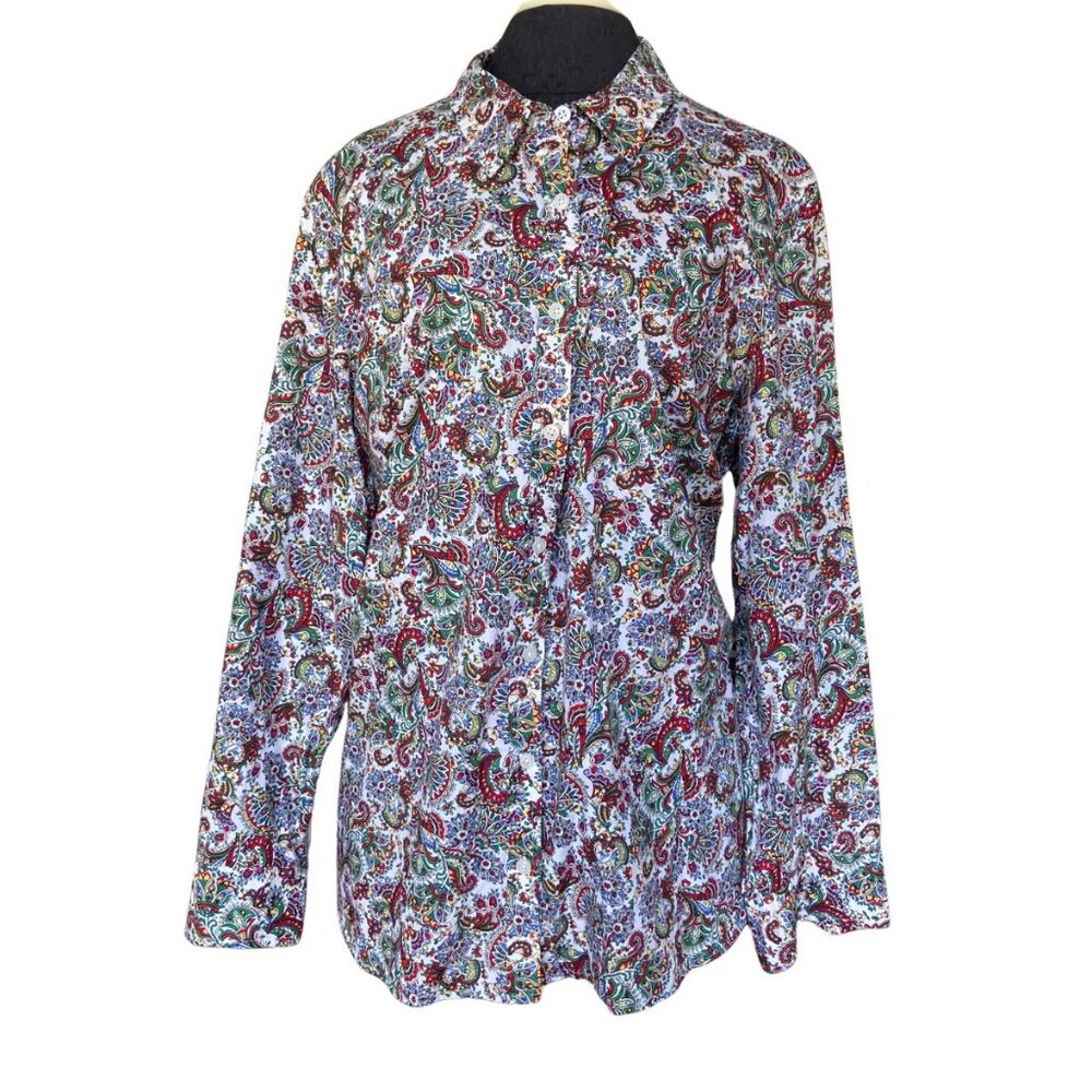 Talbots Long Sleeve Collared Paisley Cotton Button Down Women's 3X